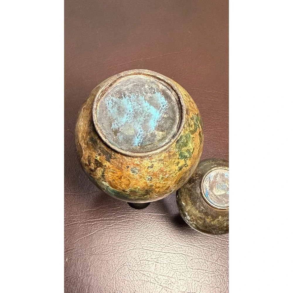 Vintage Japanese Style Patinated Bronze Solifleur Bud Vase Set Verdigris MCM